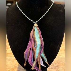 Turquoise and Overdyed Silk Necklace